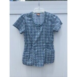 Elan by Barco Women's Short Sleeve Floral Scrub Top Blue Sz XS